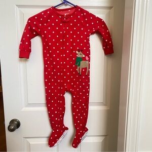 Carter's Red and White Polka Dot Onsie with Reindeer Sz 24 mths